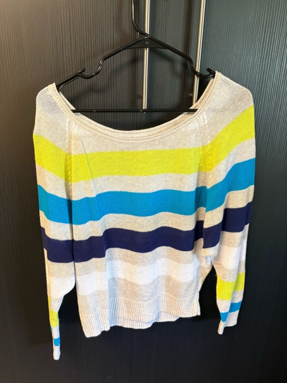 American Eagle Outfitters Striped Crewneck Sweater in White, Yellow, Blue & Navy